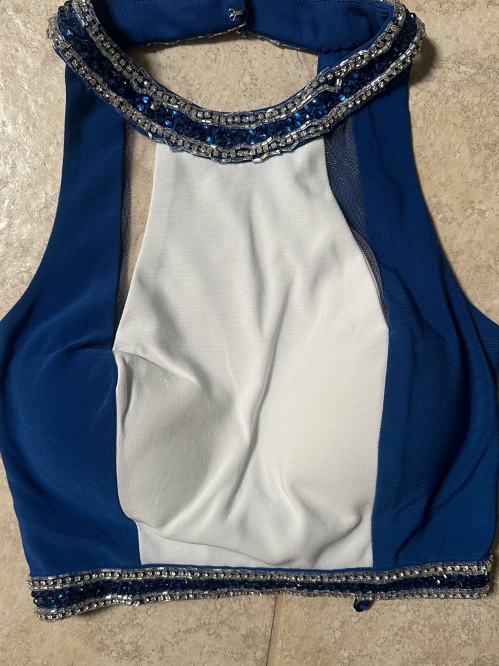 Royal Blue and White Beaded Halter Crop with long skirt